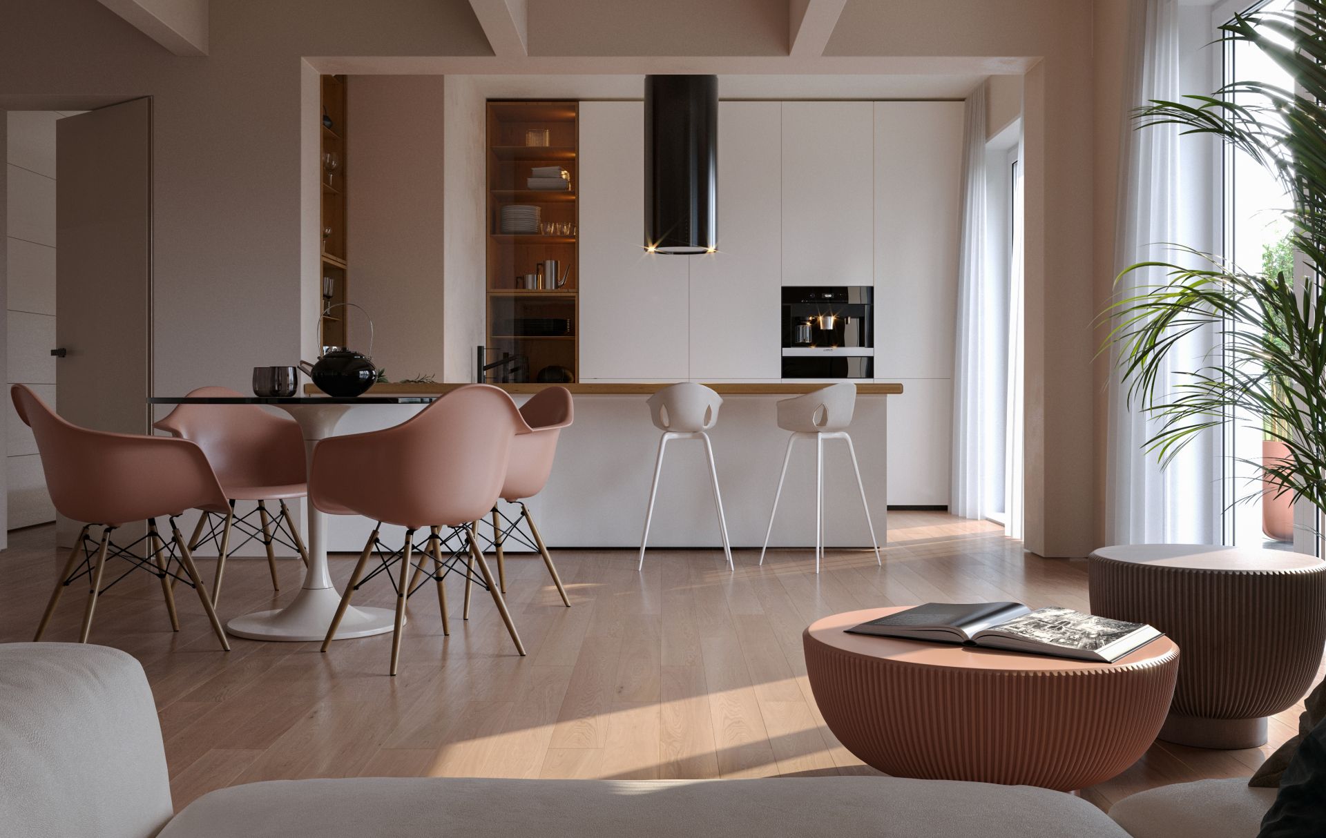 Progetto Scia.Ba Duplex: cucina e living dai toni caldi, con luce naturale